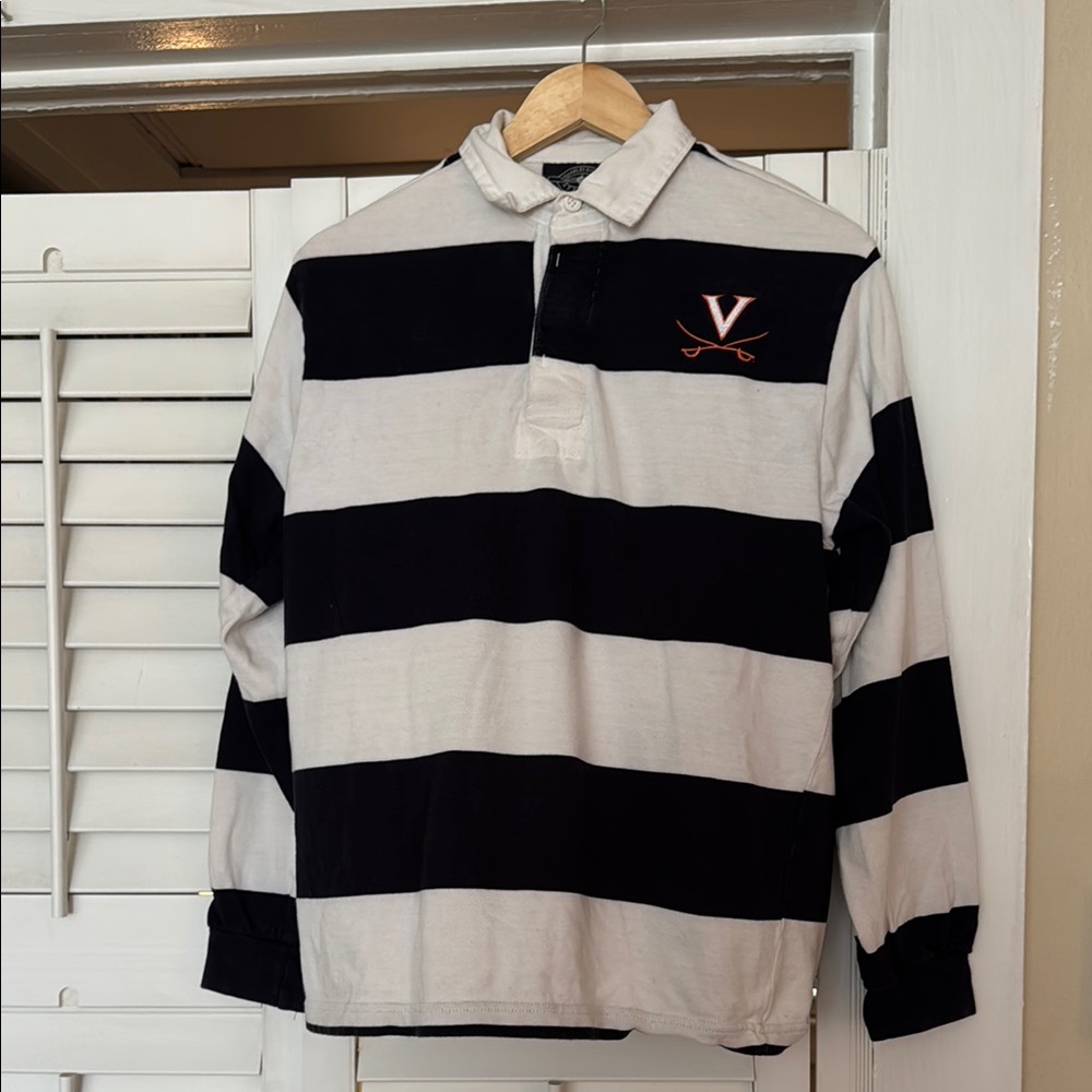 UVA Charles River Apparel White and Blue Rugby Shirt